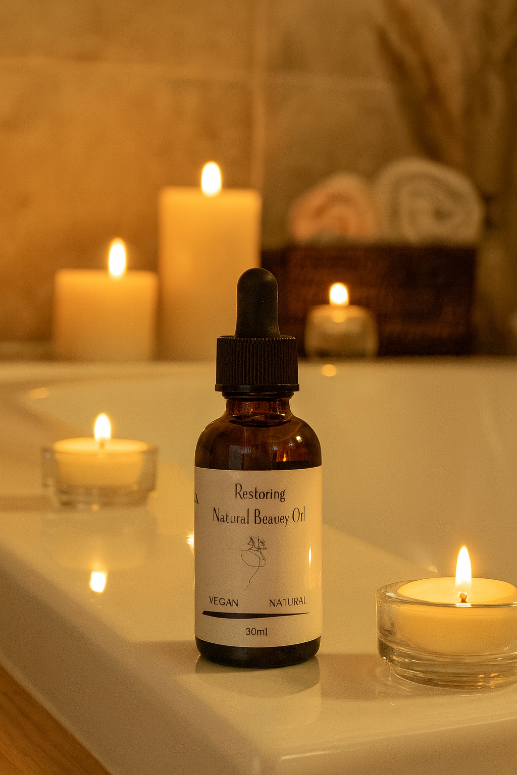 Close-up of lightweight, non-greasy face and body oil with natural plant oils and vitamin E for glowing skin.