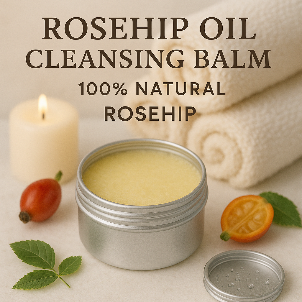Natural makeup remover balm with rosehip and candle background