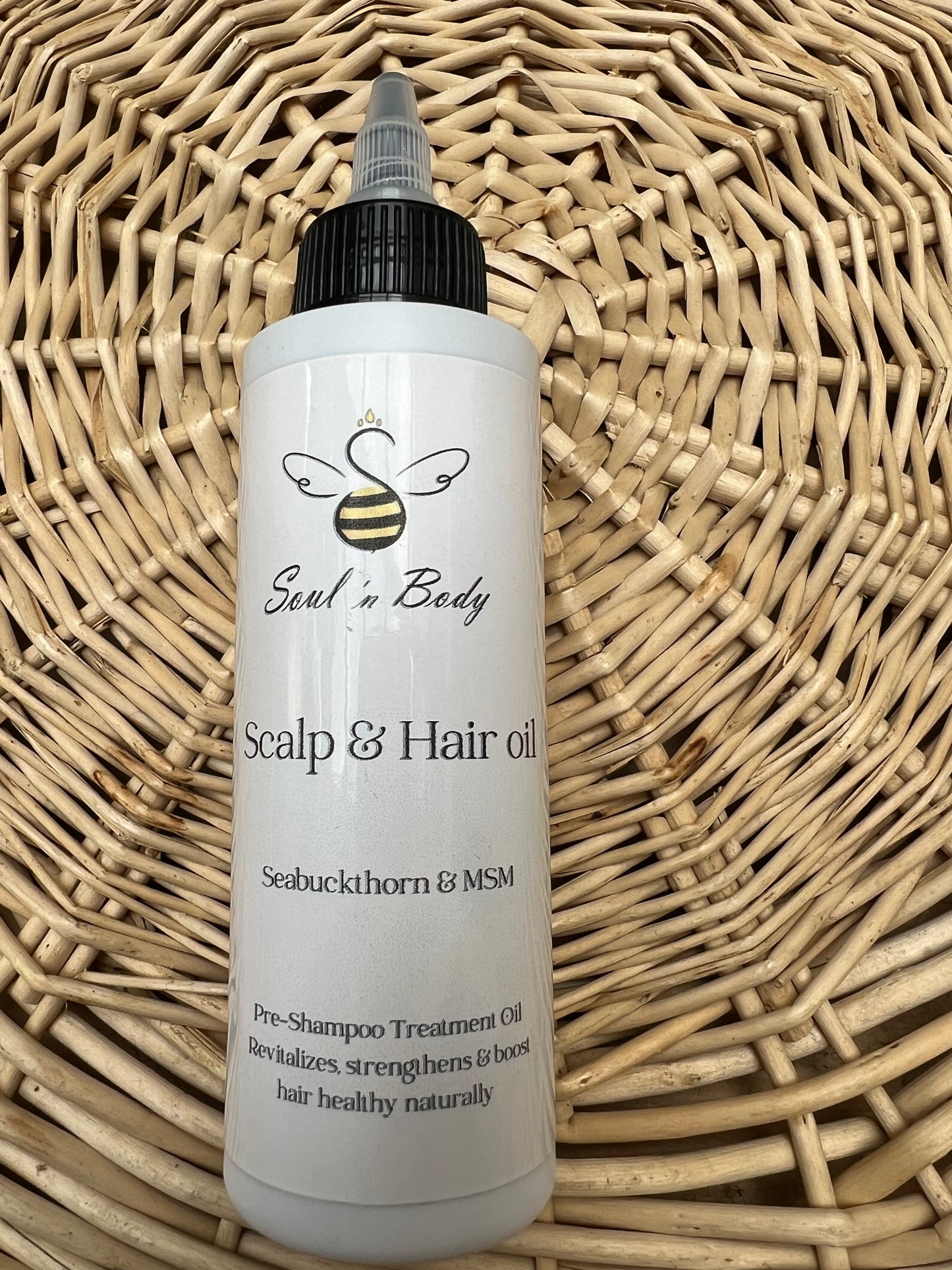 Natural Hair & Scalp Oil with Seabuckthorn and MSM in plastic applicator bottle – handmade treatment for dry scalp and hair growth