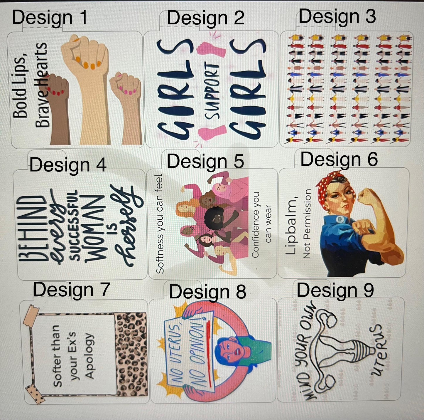Soul ’n Body lip balm packaging design options with collectible artwork