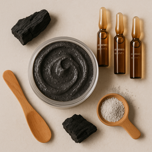 Deep cleansing face scrub with charcoal and pumice, natural exfoliating skincare