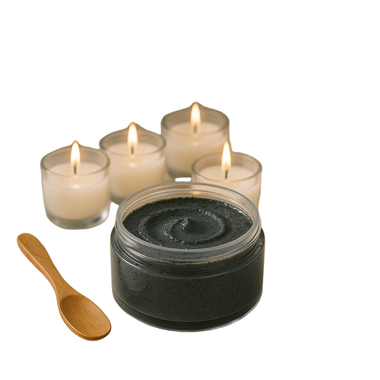Handmade detoxifying face scrub with charcoal and kaolin clay for clear skin