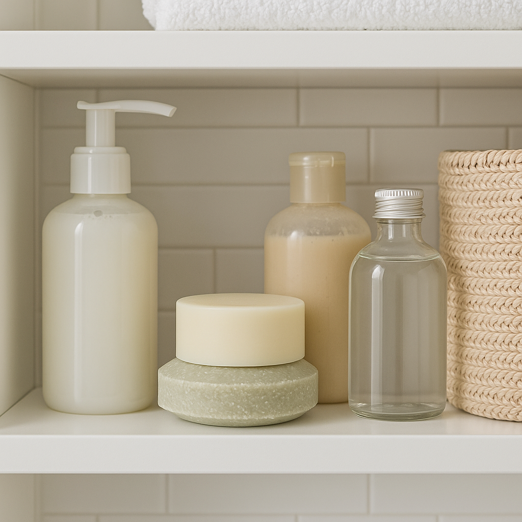 Plastic-free shampoo and conditioner bars in eco-friendly packaging