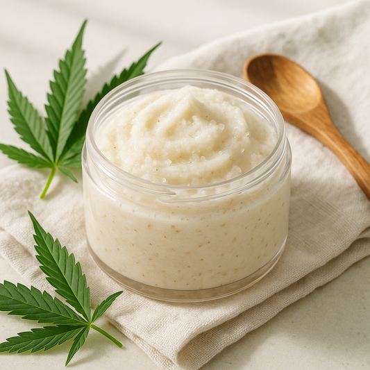 Hemp seed oil scalp scrub in glass jar – nourishing natural hair care
