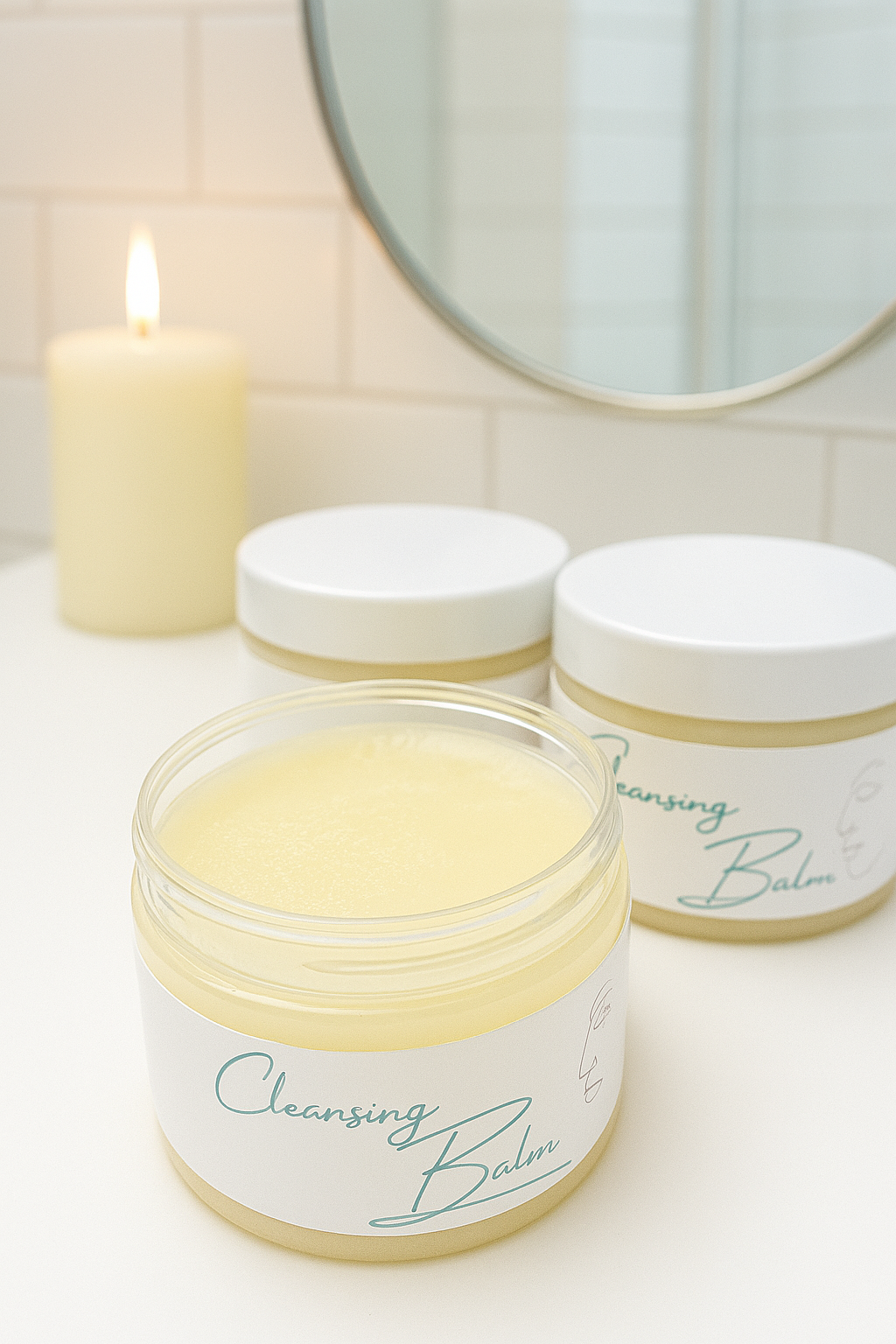 Natural oil-based cleansing balm in eco-friendly jar for gentle makeup removal