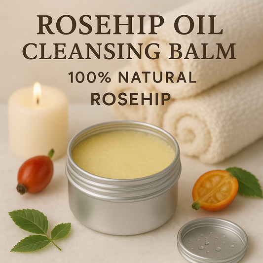 Natural makeup remover balm with rosehip and candle background