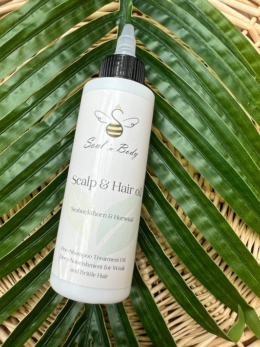 Soul ‘n Body Hair & Scalp Oil with Seabuckthorn and Horsetail – natural nourishing treatment bottle