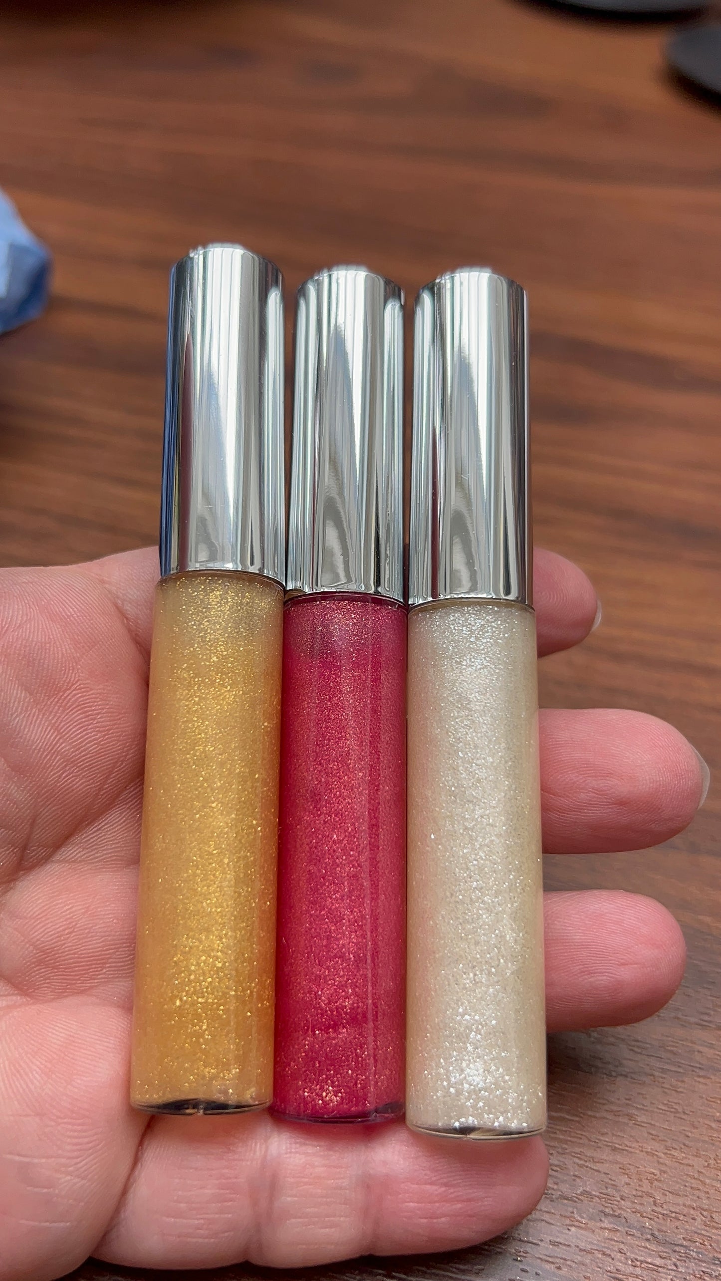 Handmade Natural Glitter Lip Gloss – Pink, Gold & Silver Shimmer | Non-Sticky, Hydrating Gloss