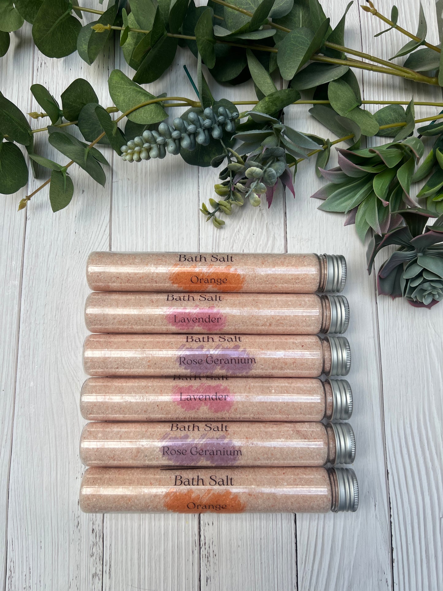 Natural mineral bath salts in test tube packaging – gift set with essential oils for relaxation and self-care