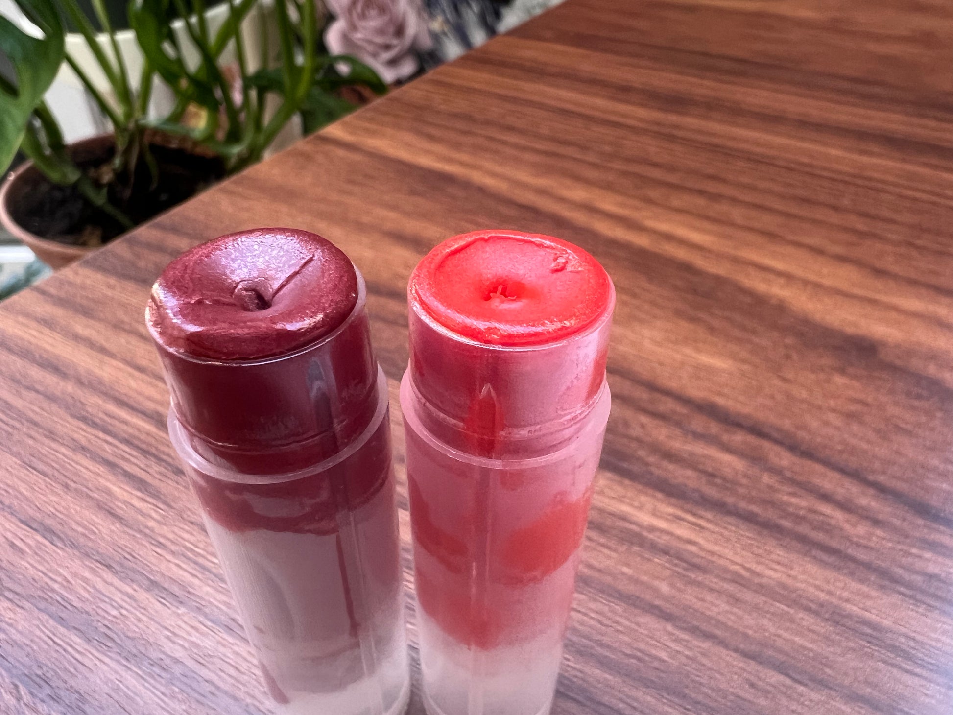 Two lip balms side-by-side — highlighting shimmer and mineral-based tint.