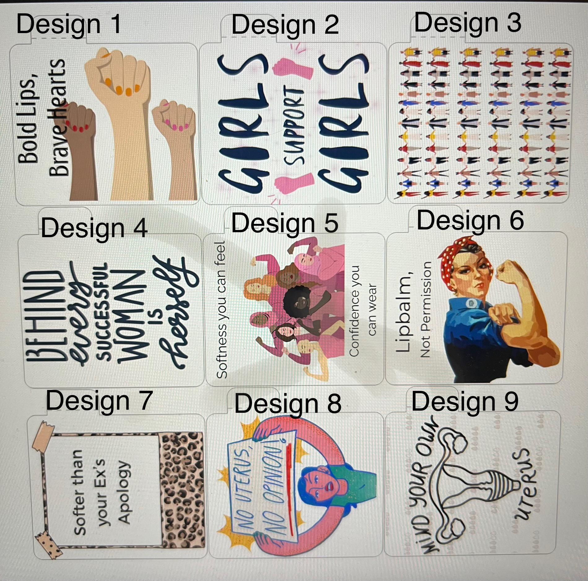 Soul ’n Body lip balm packaging design options with collectible artwork