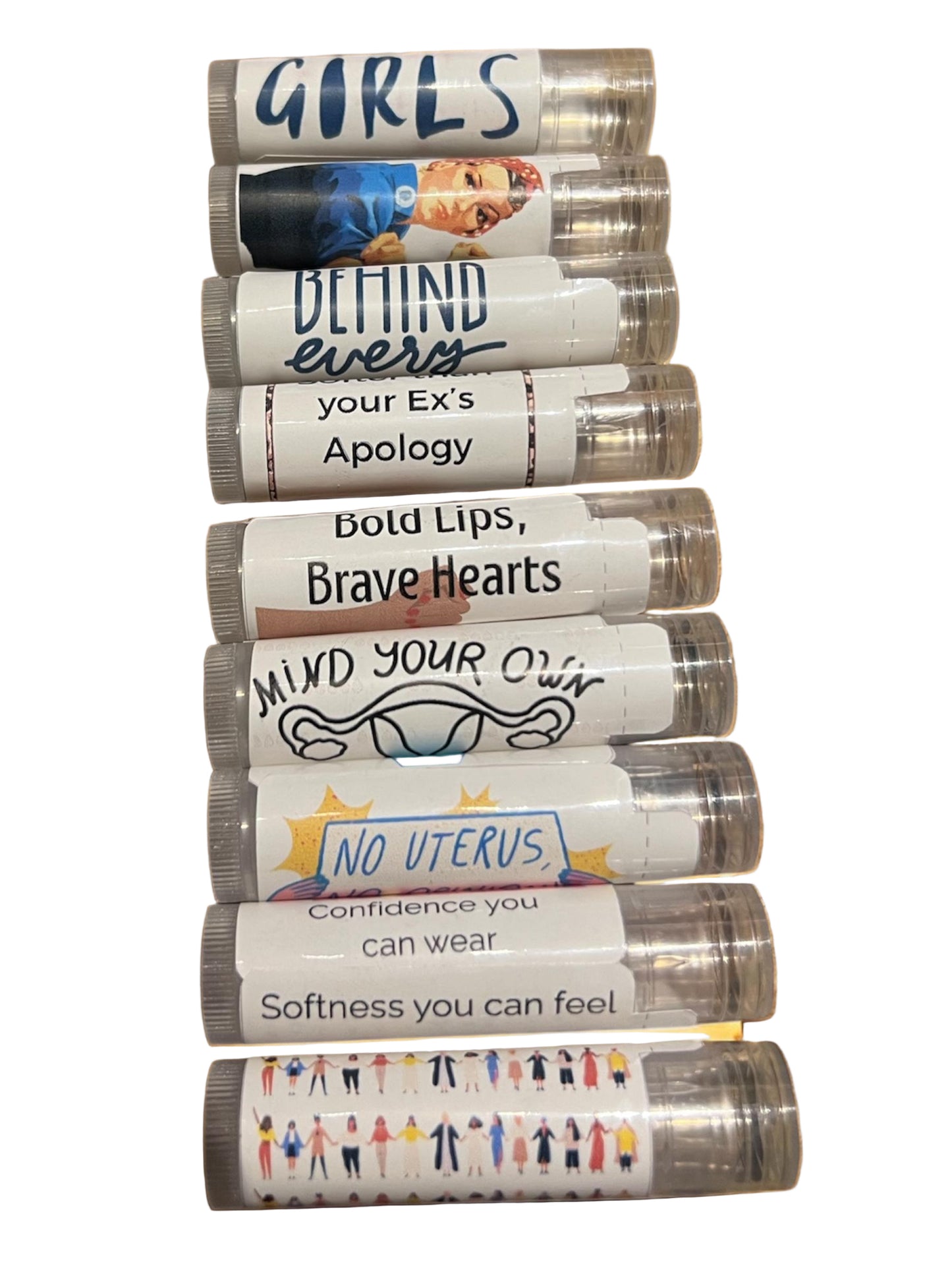 Collection of natural lip balms by Soul ’n Body with shea butter, cocoa butter, and vitamin E
